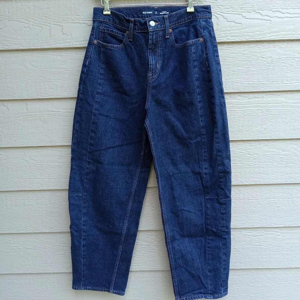 Old Navy Barrel Leg High-Rise Dark Blue Jeans Size 8 Tall